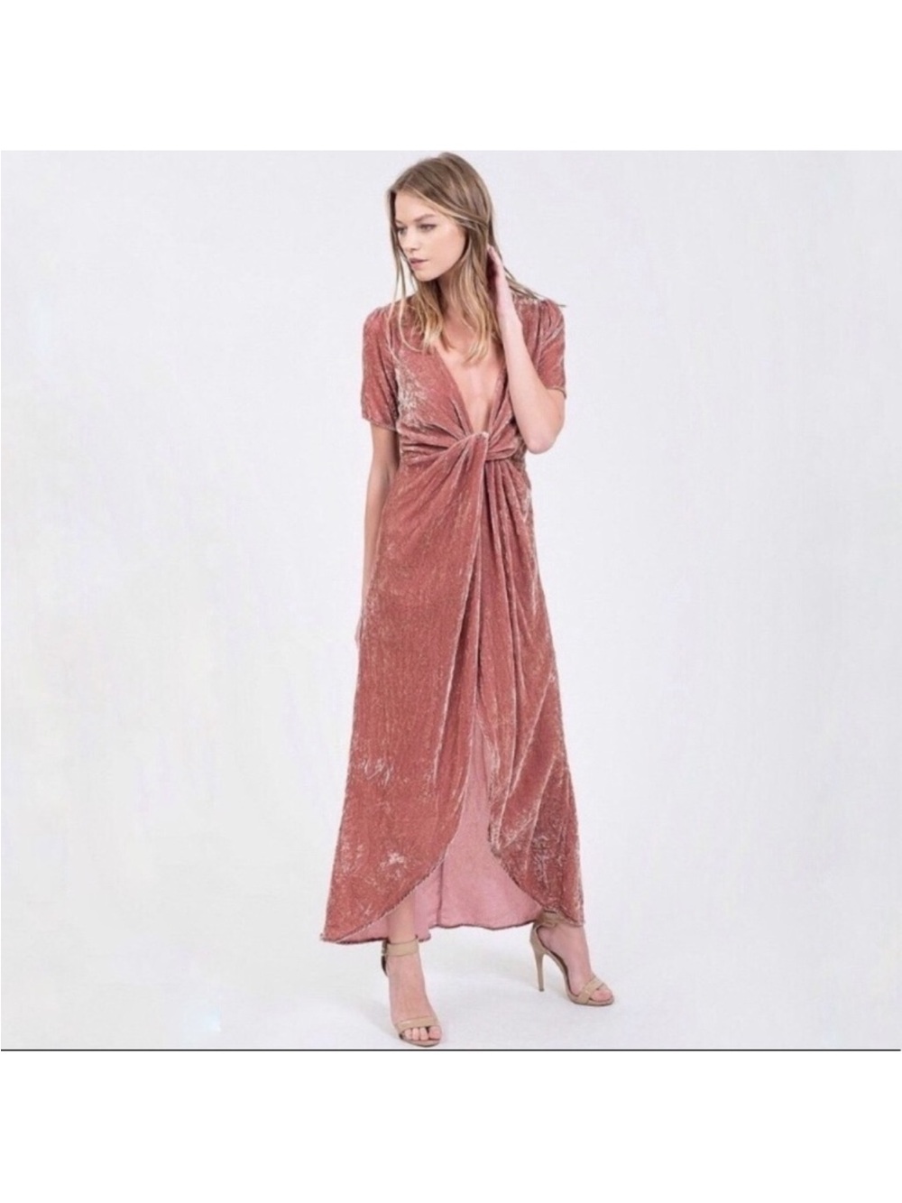 J.O.A. Long Velvet Plunge Slit Twist Dress Size XS
